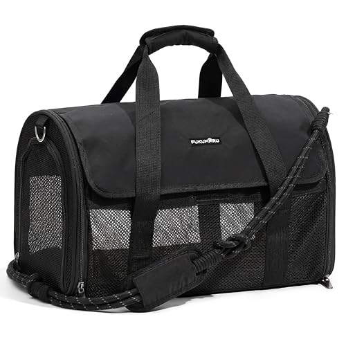 FUKUMARU Cat Carrier Soft, Ultra Lightweight Airline Approved Dog Carrier | Kitten Carrier with Anti-Scratch Mesh, Breathable Small Dog Carrier Bag, Collapsible Pet Carrier for Cats Under 15 lb, Black - color: Black