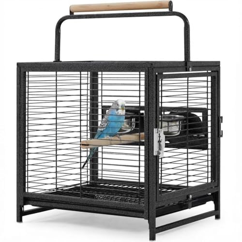 Garvee Bird Travel Carrier Cage, 25" h Small Bird Cage with with Wooden Perch Handle, Bird Carrier for Parrots Conures Lovebird Cockatiel Parakeets Black