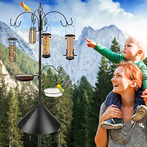 Bird Feeding Station Kit Bird Feeder Pole Wild Bird Feeder Kit with Squirrel Baffle and Suet Cage Mesh Tray Fruit Hook Double W Hook for Attracting Wild Birds - size: 15" L x 15" W x94" H