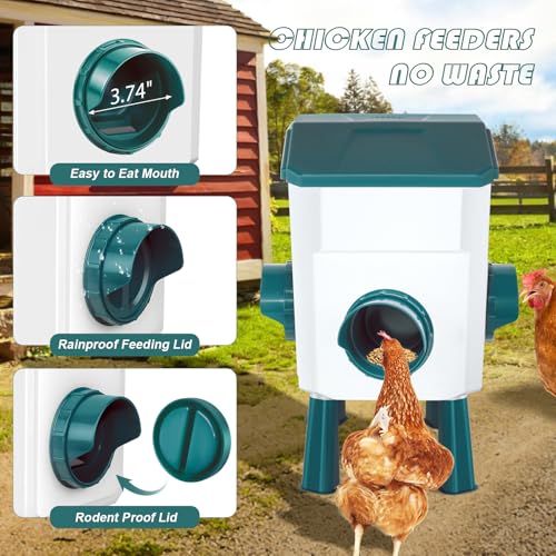 Auto No Waste Chicken Feeder and Waterer Set 3 Gallon/26.4 Pounds | Sturdy & Durable Chick Feeder and Waterer Set, Poultry Feeder Large for Hens/Ducks/Poultry - color: Blue