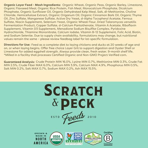 Scratch and Peck Feeds | Layer Mash for Chickens & Ducks | 50 lb Bag | 16% Protein, Corn & Soy Free, Fermentable Whole Grains, Certified Organic & Non-GMO Project Verified, Complete Nutrition - size: 50 Pound (Pack of 1), style: Layer Feed