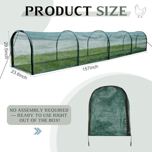 Foldable Chicken Tunnel – Instant Setup, No Assembly Required, 157 Inch Portable Chicken Run for Yard, Expandable Outdoor Tunnel (157 * 30 * 24 inches)