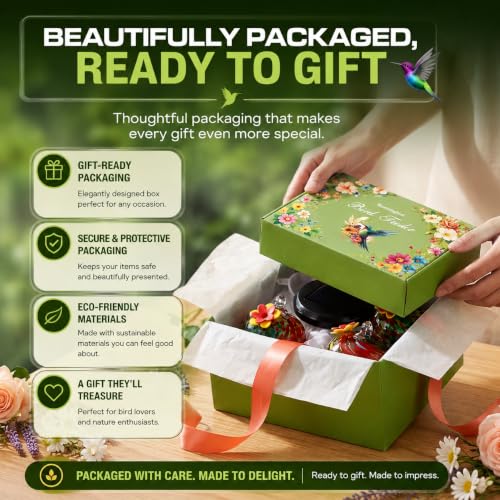Humming Bird Feeders for Outdoors, Ant Proof Hummingbird Feeder, Weather Resistant Hummingbird Feeder Glass, No Leak Humming Bird Feeder Glasses, Bebedero para Colibri, 6 Hand-Blown Glass Ports