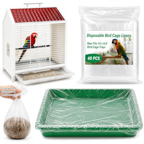 RAINFLOW Disposable Bird Cage Liner - 40PCS Elastic Plastic Small Animal Cage Liners Waterproof Easy to Clean Leakproof for Portable Birdcage Litter Box Liners for Parakeet Hedgehog Hamster (14x9.8in) | Bunny Guinea Pig Bird Cage Liners, Plastic Liners fo