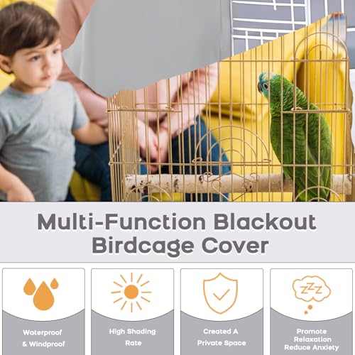 QBLEEV Round Parrot Birdcage Cover, Pet Universal Blackout Cage Cover Shade | Windproof light-proof sleep reduces distractions night accessories cloth without cage, bow tie clouser, easy to wear - color: Light Grey