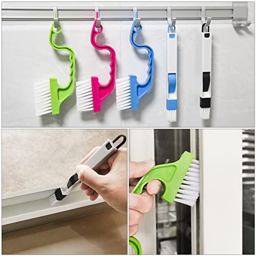 Window Track & Gap Cleaning Brush Set, 5 Pack Crevice and Groove Cleaner with 2 in 1 Brush and Mini Dustpan for Door Gaps, Blinds, Sliding Tracks and Kitchen Corners