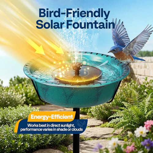 VIVOHOME Bird Bath with Solar Fountain and Metal Ground Stake, Green | Solar Powered Pump, Weather-Resistant ABS, 1.45-Gallon Capacity, for Outdoor/Garden, Bird-Friendly, Easy to Clean - color: Green, size: Birdbath with Fountain