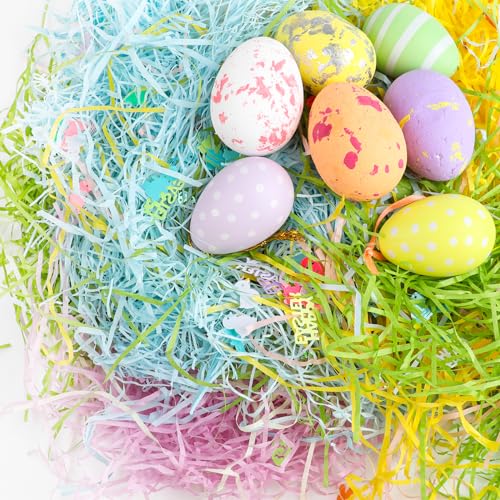 FOIMAS Easter Grass Basket Filler,11.6oz Shred Craft Paper with Confetti for Easter Basket Filler Stuffer Gift Packaging Supply - color: Green Blue