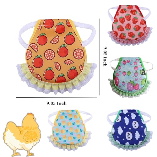 JINGYAN 5-Pcs Pet Chicken Apron Set with Elastic Shoulder Straps-Waterproof Printed Vest Wing Back Protector for Hen PoultryProtection Equipment Accessories