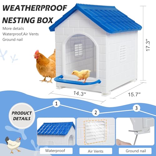 Chicken Nesting Box, Waterproof Hens Nesting Boxes with Chicken Nesting Pads for Laying Eggs, Wall Mount Nesting Boxes for Chickens, Duck, Rabbit, Poultry (Blue) - color: blue, size: 15.7"D x 14.3"W x 17.3"H