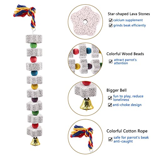2 Pack Large Bird Chewing Toy, Parrot Beak Grinding Calcium Stone with Bells, Bird Cage Accessories, Cage Toys for Cockatiel Parakeet Parrot Budgies Rat Hamster Chinchilla Rabbit Bunny African Grey - color: White, size: 13.77 inch Long