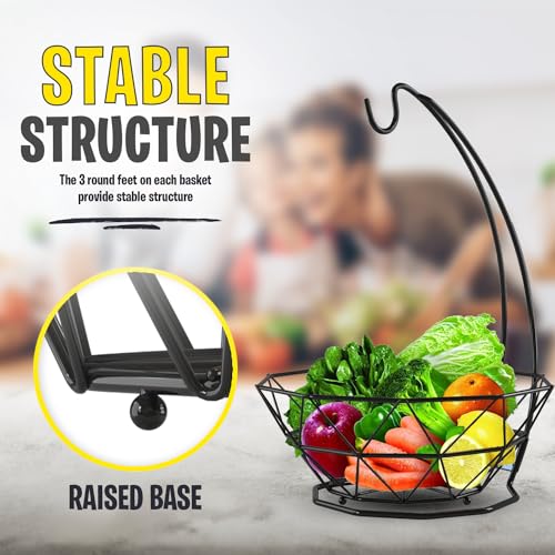 Fruit Basket with Banana Hanger, Fruit Bowl with Banana Holder, Fruit Bowl for Kitchen Counter used as Bread Basket, Vegetable Basket, Fruit Stand or Egg Holder with Bananatree - size: 1-Tier