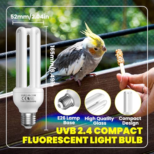 GlowUp 23W UVB Bulb for Bird, UVB 2.4 Compact Fluorescent Light Bulb E26 Birdcage Compact UVB 2.4 Lamp for Captive Birds and Reptiles - size: 23W UVB 2.4 Light Bulb