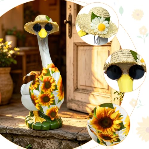 Porch Goose Statues Garden Decor, 20 "Large Resin Sculpture with Outfit | Porch Duck Weatherproof Ornament for Patio, Lawn & Yard, Ideal Housewarming & Birthday Gift for Mom, Women & Men - style: sunflower bandana goose