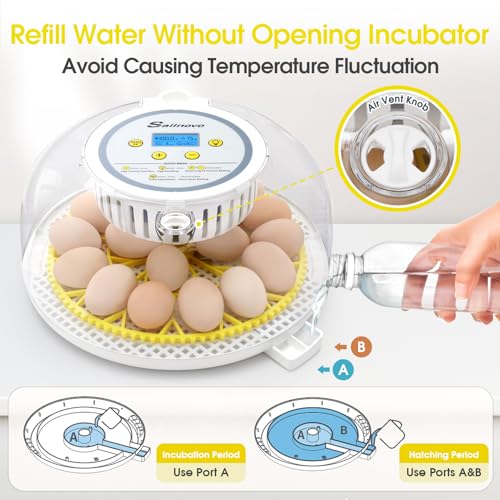 Sailnovo 18 Egg Incubator for Hatching Eggs with Automatic Egg Turning | Humidty Display, Temperature Control,360° Clear View, Egg Incubator for Hatching Chickens,Duck,Quail Ideal for Farm,School - color: Grey-Yellow, size: Hatch 18