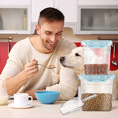 Patelai 6 Pcs Dog and Cat Food Storage Containers with Scoops Set Plastic Pet Food Storage Containers Stackable Airtight Dry for Kitchen 1.27 Qt, 2.4 Qt, 4 Qt(Blue) - color: Blue