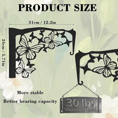 Set of 2 Black Metal Butterfly Plant Wall Hanger Hook for Outdoor Indoor, Hanger Bracket for Blasket Pot Staghorn Fern Bird Feeder Wind Chime, Butterfly Decor for Wall Window Patio Porch Garden Home - color: Set of 2 Butterfly