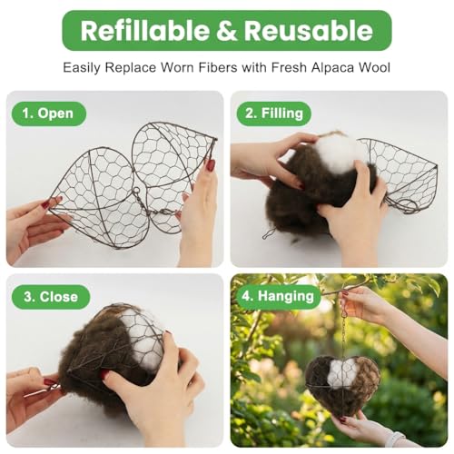 Alpaca Fiber Bird Nesting Heart, Refillable Bird Nesting Material Holder, Hummingbird Houses Nest Boxes for Outdoor Wild Birds Nestings