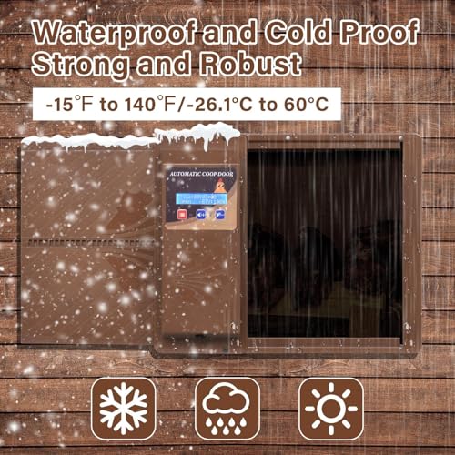 Programmable Chicken Automatic Door with Timer and LCD Display Double Power Supply(USB Charging/Battery Holder) Chicken Coop Door Anti-Pinch Protection for Poultry Coffee