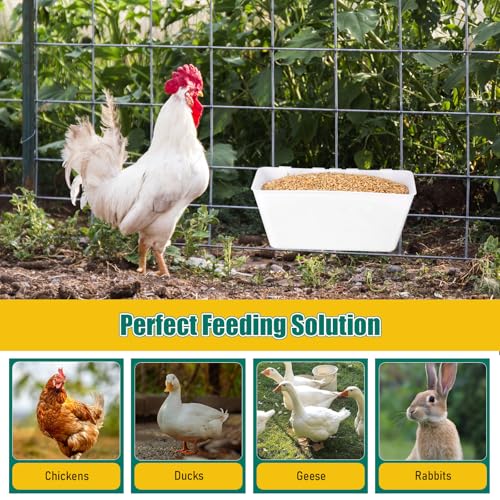 2 Pack Chicken Feeder Waterer 2.5 Quart Hanging Poultry Feeders Trough | Versatile Chicken Feeding Container with Hooks for Duck Goose Rabbit Duck Feeder Poultry and Livestock Water Trough（White） - color: White