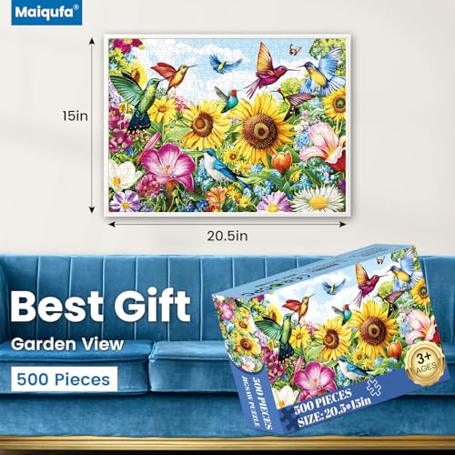 500 Pieces Puzzle for Adults - Summer Birds Garden Jigsaw Puzzle for Adults Teens,Recycled Cardboard Hummingbird Flowers Puzzle 500 Pieces,Challenging Game for Family Fun & Gift Idea,20.5 x 15 in - color: Birds Garden