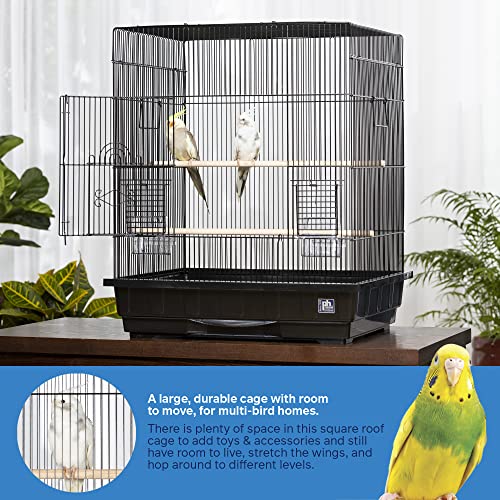 Prevue Pet Products Square Top Parakeet Cage, Black 25.0" L x 21.0" W x 29.5" H - color: Black