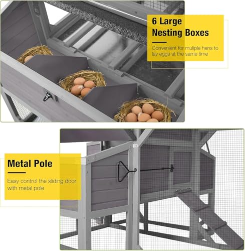 Extra Large Chicken Coop for 8-10 Chickens,Hen House with 6 Nesting Boxes | Reinforced L-bracket structure+galvanized wire mesh for predator protection.asphalt roof,multiple doors for easy cleaning - color: Grey, size: 118.1"L x 53.5"W x 49.5"H