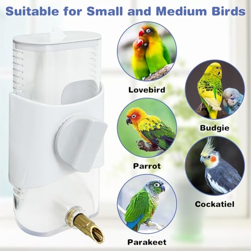 PINVNBY Bird Water Dispenser 9.47 Fl Oz Automatic Parrot Water Feeder Suspended Water Dispenser Bird Cage Accessories for Parakeet Budgie Lovebird Cockatiel Finch (White)