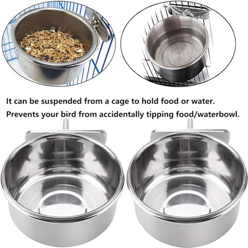 Parrot Feeding Bowls, Bird Cage Cups Holder - Stainless Steel Food and Water Dish, Bird Feeders with Clamp for Parakeet African Greys Conure Cockatiels Lovebird Budgie Chinchilla