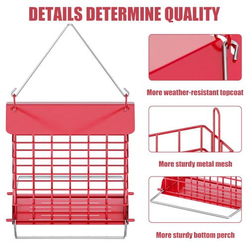 HOSUN Metal Suet Bird Feeder, Hanging Outdoor Wild Bird Cage, Red | All Metal Suet Cage, Weather-Resistant Roof, Easy Refill Top, Bottom Perch, Ventilated Base, Year Round Bird Feeding