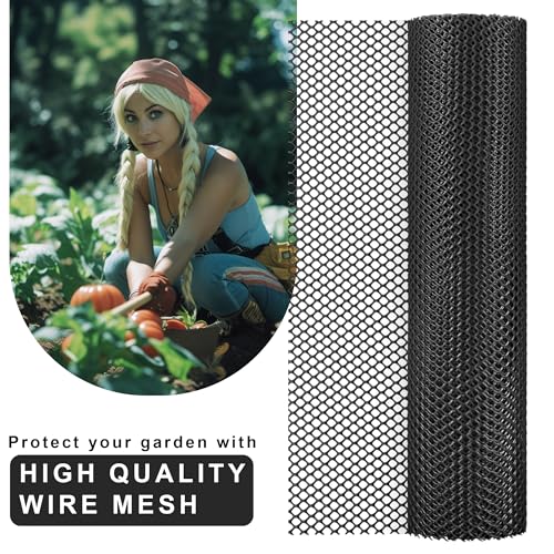 15.7IN x 11FT Black Chicken Wire mesh,Comes with 20 Twist Ties and Gloves,Plastic Chicken Wire Fencing,Poultry Netting,Poultry Fence,Chicken Wire for Crafts,Plastic Garden Fencing,Floral Chicken Wire - size: 15.7IN*11FT
