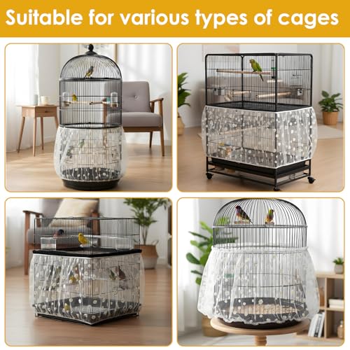 Universal Bird Cage Seed Catcher, Nylon Mesh Stretchy Bird Cage Skirt | Bird Cage Mesh Cover For Round Square Cages, Feather Debris Containment, Airy Soft Cover