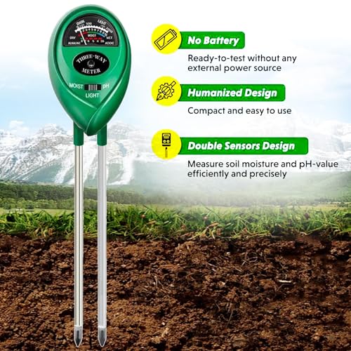 Soil Tester, Soil Test Kit Acidity Water, 3-in-1 Plant Moisture Meter Light/Moisture/PH Tester for Home, Garden, Lawn, Farm, Indoor and Outdoor Use, Promote Plants Healthy Growth - color: GREEN