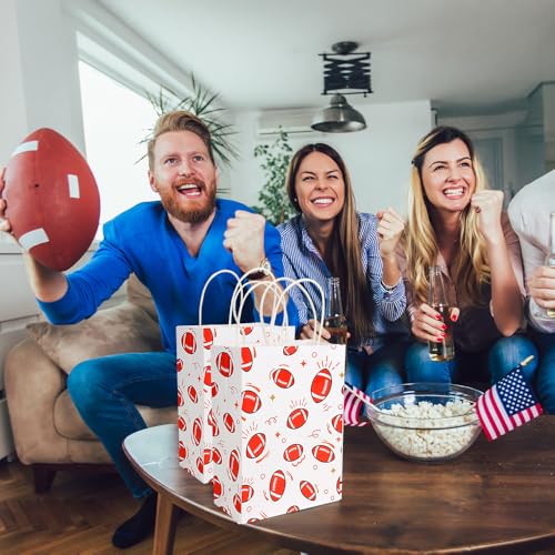 12 PCS Football Paper Bags with Handles for Goodie Candy Treat Goody Snack Gifts Wrap Football Theme Birthday Team School Class Party Favors Supplies Bulk Trunk or Treat Tailgate Plastic Baggies - color: 12pcs football bags