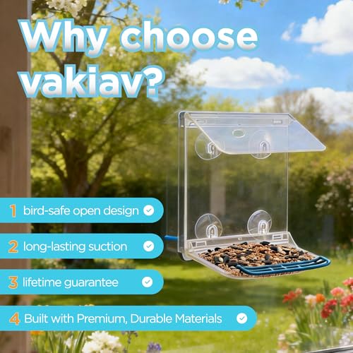 Window Bird Feeder for Outdoors with Strong Suction Cups,Sturdy and Durable Acrylic Birdfeeders for Viewing Wild Birds Outside,Mount On Window/Wall/Bird Pole Kit