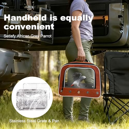 Bird Carrier Bag for Small to Large Bird, Portable Travel Carrier Cage with Standing Perches Metal Tray and Grate (Orange, Large Carrier) - color: Orange