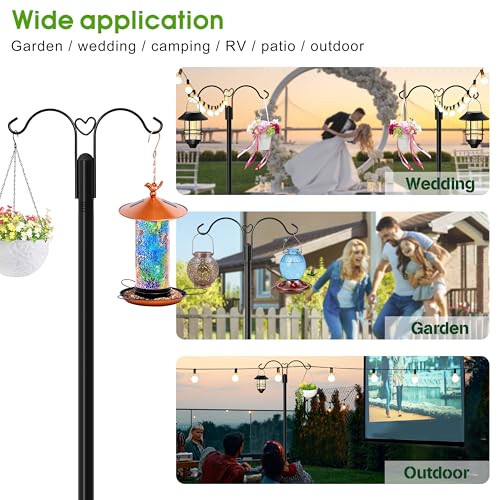 Shepherds Hooks for Outdoor, 2-Pack 60 Inch Heavy Duty Bird Feeder Pole, Garden Pole for Hanging Plants, Lantern, Hummingbird Feeder, Hanging Plant Stand with 5 Base Prongs - size: 60 Inch, style: Style E