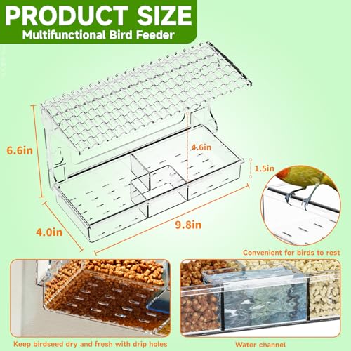 Window Bird Feeders With Strong Suction Cups for Cats,Kids,Acrylic Birdhouse and Water Combo,Clear Bird Feeders for Window Viewing Inside,See Through Window Mount Wild Birdfeeder Gifts for Birds Lover
