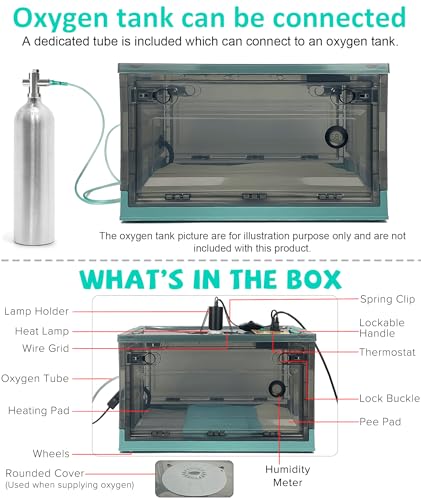 Puppy Incubator with Temperature Control & Ventilation Fan, Dual-Heating Modules (Pad+Lamp) and Oxygen Tube, Incubator for Puppy/Kitten | Brooder for Dogs, Chicks, Birds & Newborn Critters (55L)