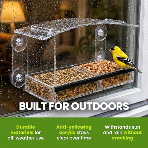 Acrylic Clear Window Bird Feeder with Strong Suction Cups, Removable Sliding Seed Tray, Weather-Resistant & Easy to Clean for Window Viewing, Earth-Friendly Dome - size: Style: Eco-Friendly Dome