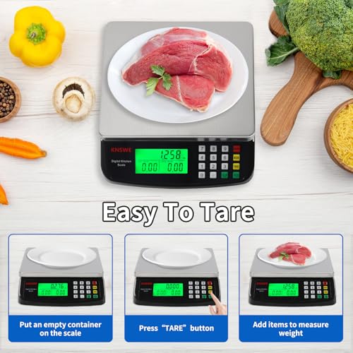 Large Kitchen Scale Black 40KG/88LB Commercial Food Scales Digital Weight for Cooking Meat Baking Bread Price Computing 304 Stainless Steel with Parts Counting Deli Stores Tare Function - style: BLACK 40KG