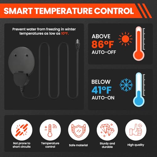 Chicken Water Heater with Thermostatic Control, Aluminum De-Icer for Bird Bath, Winter Livestock Poultry, Full Coverage Design (250 Watt)