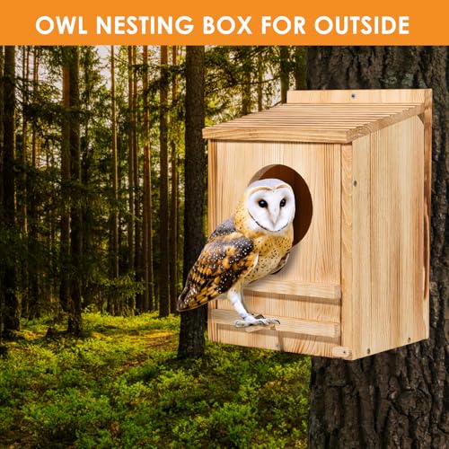 Barn Owl House, Owl Nesting Box for Outside,Wooden Screech Owls Nesting Box | Wooden Screech Owls Nesting Box, Caliber Round Hollow Outdoor Bird's Boxes, Suitable for Wildlife Screech, Barred - size: 15.75''High