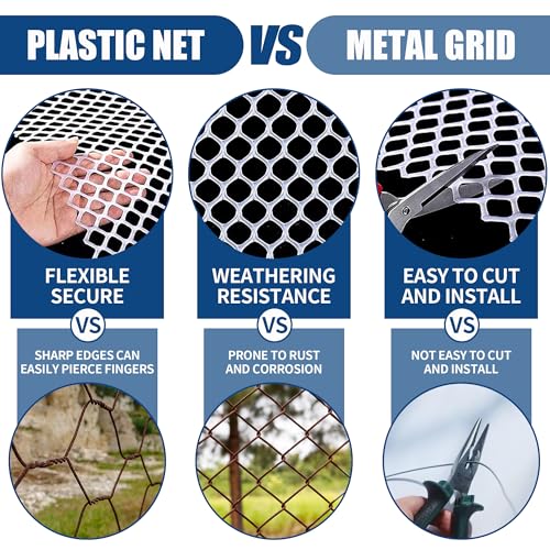 16 inx16.4 ft White Plastic Chicken Wire Mesh with 30 Zip Ties | Easy to cut and bend, no sharp edges. Ideal for poultry, rabbits, dogs, garden beds, balcony screens, floral guards & DIY. - color: 16ft White