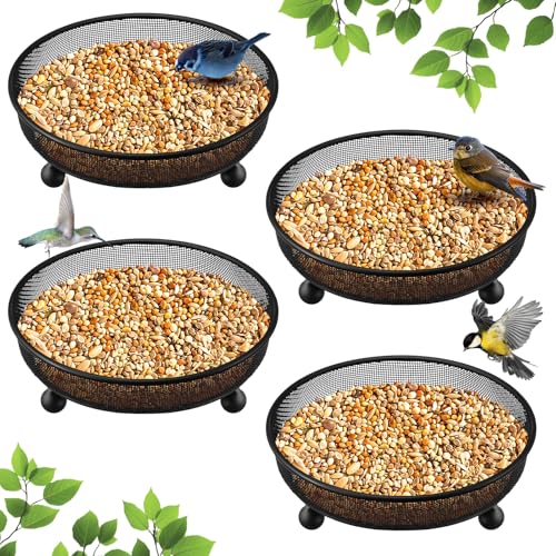 Nuogo 4 Pcs Ground Bird Feeder Tray 7 Inches Platform Bird Feeder for Outside Metal Squirrel Feeders Rust Resistant Mesh Seed Tray Garden Yard Decoration for Outdoor Wild Dove(Round) - style: Round
