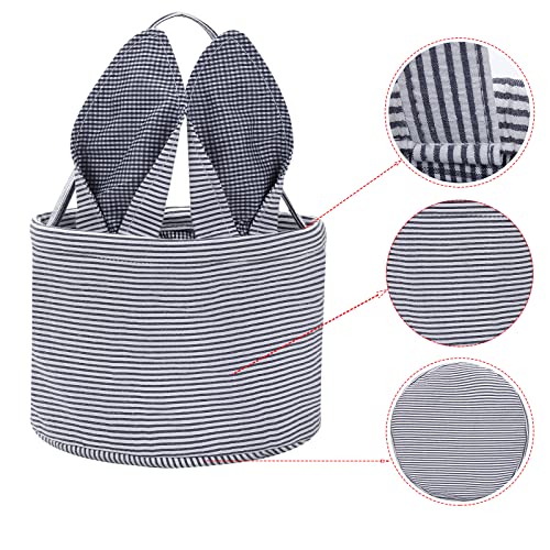 Easter Basket Seersucker Egg Hunt Bunny Baskets for Kids with Cute Rabbit Ears Stripe Storage Gifts Candies Personalized Easter Party Gifts… - color: Seersuck Navy