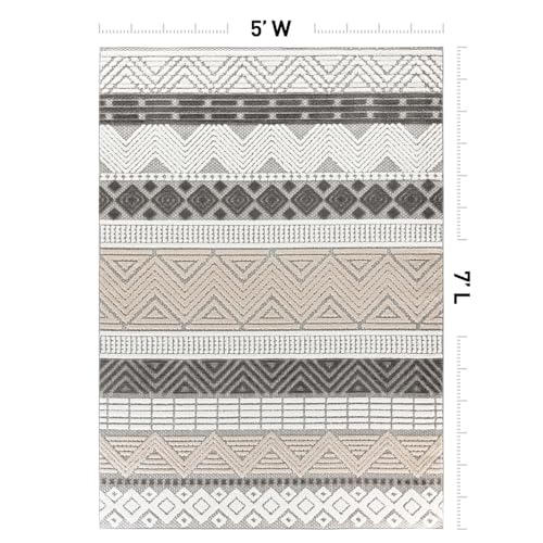 Rugshop Marbella Indoor/Outdoor Contemporary Boho Area Rug Gray 5' x 7' | Non-Shedding, Rectangular, Size 5' x 7', Patio, Deck, Porch, Balcony, Backyard, Garden, Poolside, Sunroom, Outdoor Living - color: Grey, size: 5' x 7' (Rectangular)
