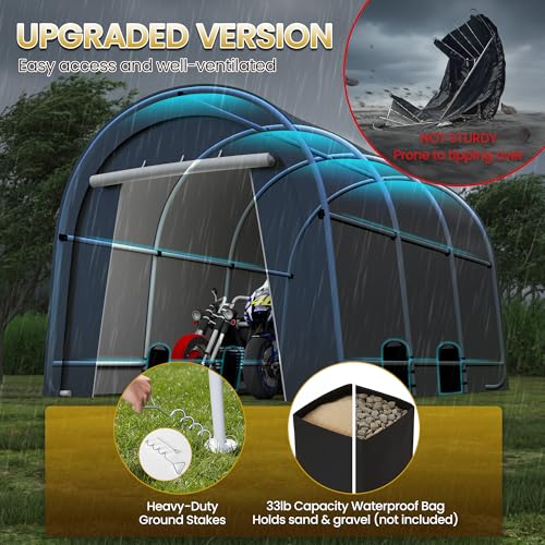 10' x 15' Portable Garage with 6 Heavy Duty Ground Stakes, Car Port | Carport 4 Cloth Bags & 2 Roll Up Doors, All-Weather Car Shelter for UV & Rain, Car Port Canopy Tent for Trucks, Garden, Tools