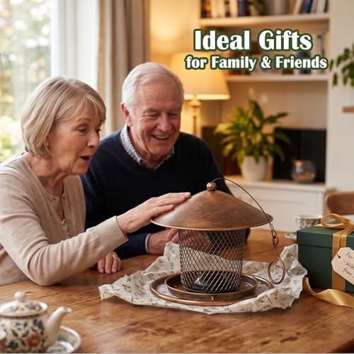 Bird Feeder, Weatherproof Wild Bird Feeders for Outdoors | Birds Feeding Station Metal Round Roof Birdfeeder for Garden Yard Outside Hanging Decor