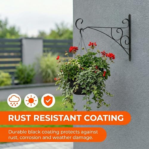 Scroll Metal Wall Bracket with Curled Hook for Hanging Accessories and Flowerpots for Indoor & Outdoor Use, Black Set of 2 - color: Black, size: Curled Scroll